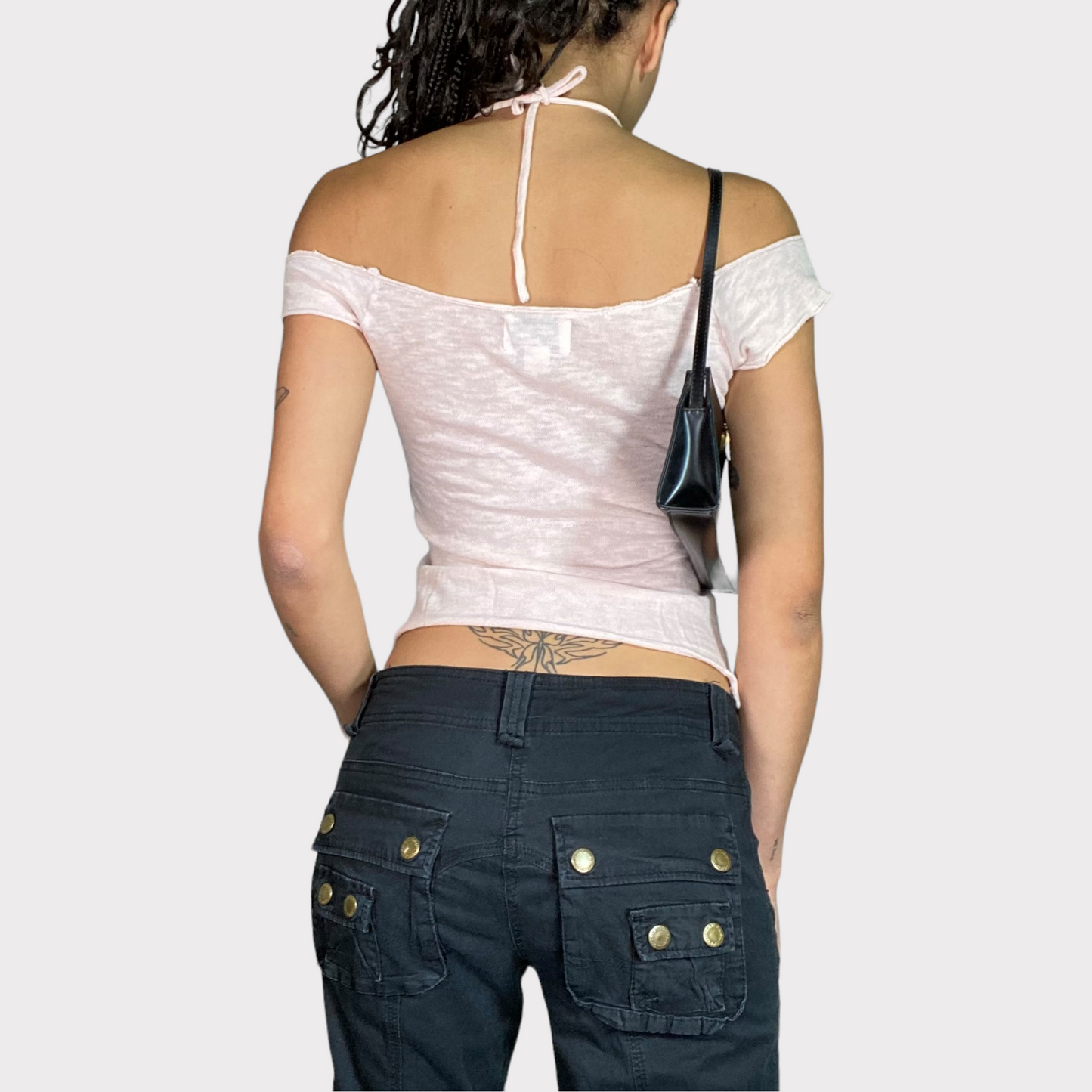 Vintage 2000's Skater Girl Baby Pink Off Shoulder and Combined Halter Neck Top (M)