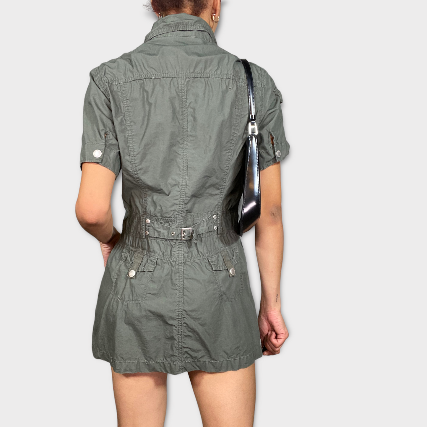 Vintage 90's Grunge Khaki Cargo Mini Dress (S)