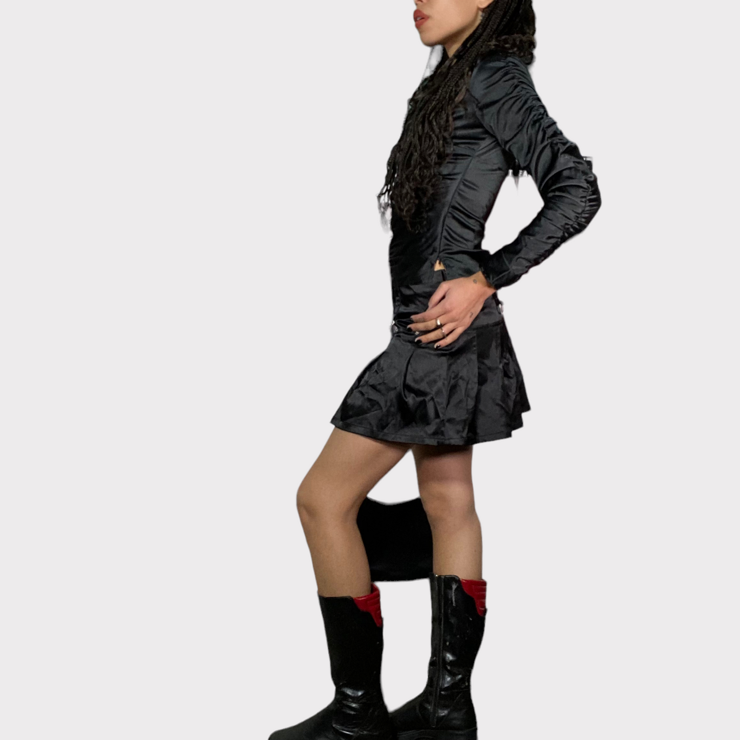 Vintage 2000's Bratz Black Satin Pleated Mini Skirts with Stud Details (S)