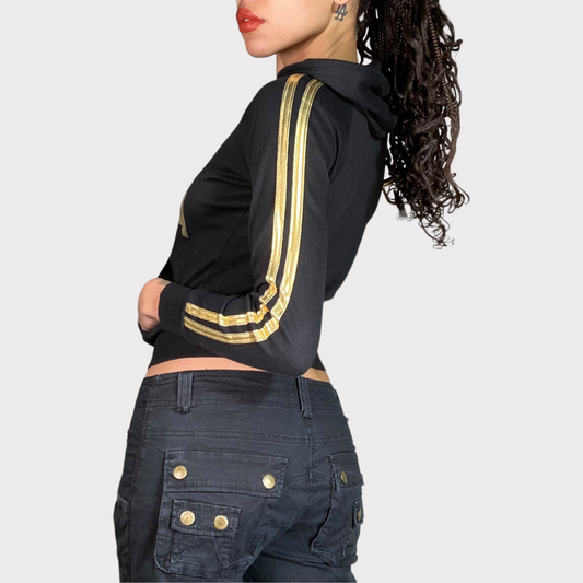 Vintage 2000's Football Core Black and Gold Italia Zip Up Hoodie (S)