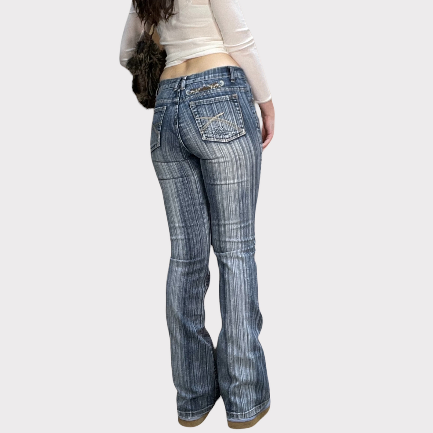 Vintage 2000's Funky Striped Jeans with Stud Details (S)