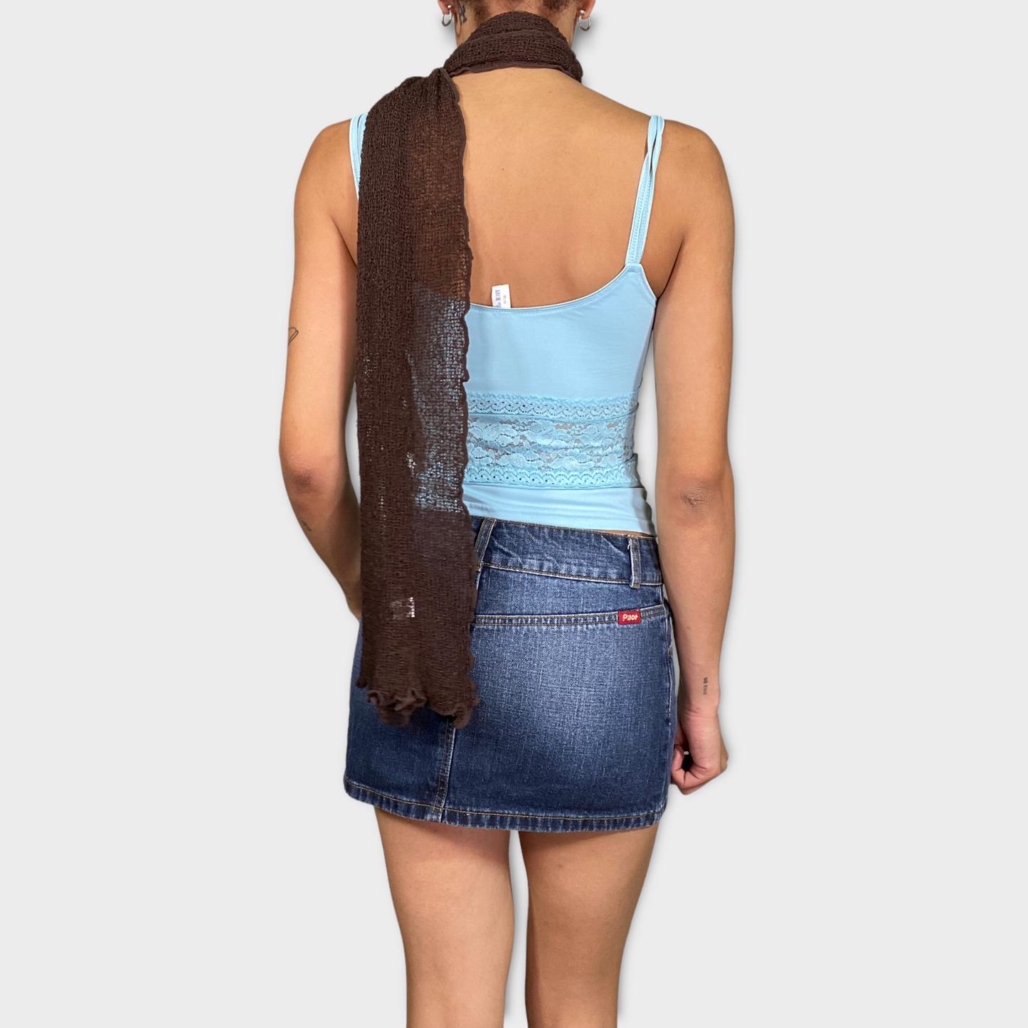 Vintage 2000's Hippe Brown Knitted Skinny Scarf