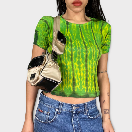 Vintage 2000's Gold and Black GUESS Shoulder Bag with Pocket Details