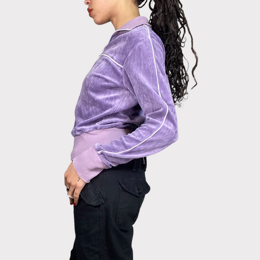 Vintage 2000's Sporty Purple Velvet Zip Up Cardigan (S)