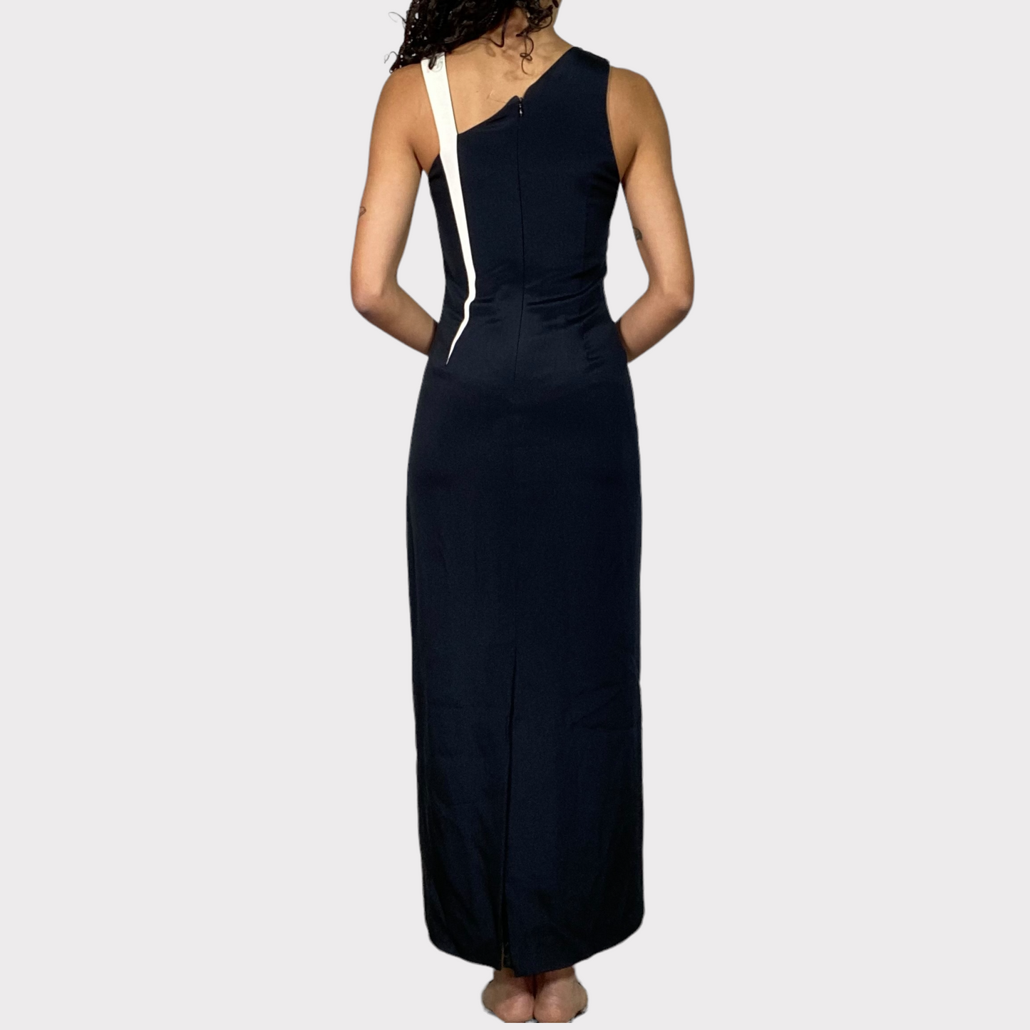 Vintage 90's Classic Black Maxi Dress with White Side Stripe (S)