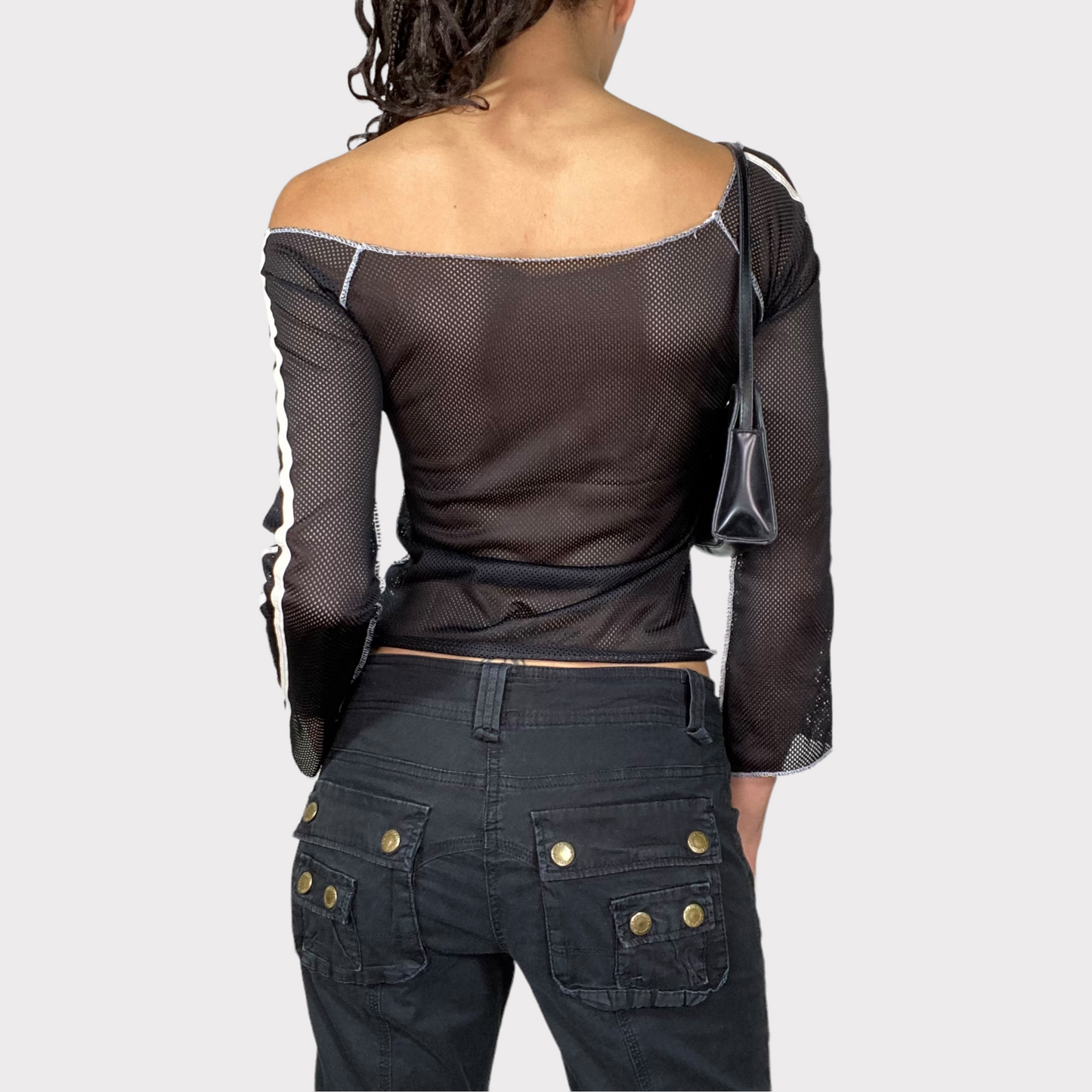 Vintage 2000's Sporty Off Shoulder Net Top with '26' Print (S/M)