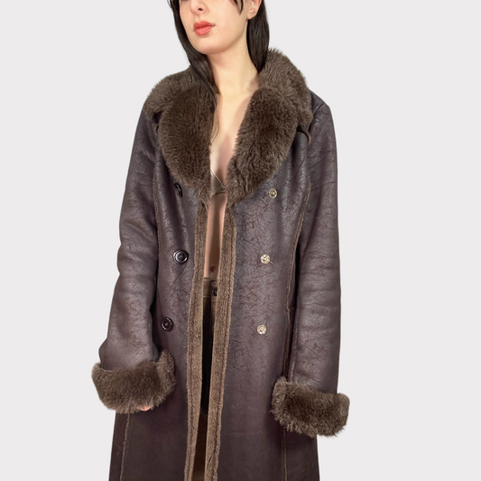 Vintage 90's Winter Brown Faux Fur Afghan Coat (S/M)