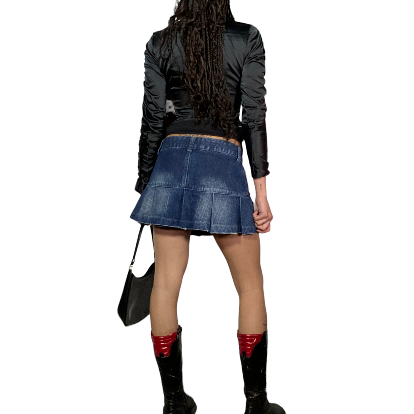 Vintage 90's Downtown Girl Denim Pleated Mini Skirt (S)