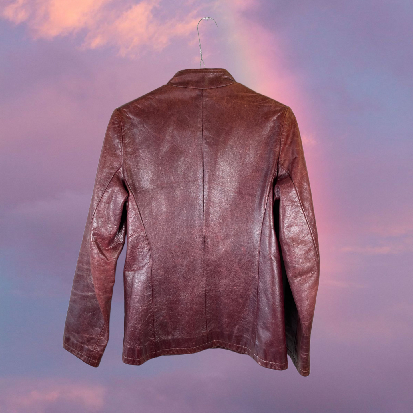 Vintage 2000 Classic Dark Red Leather Jacket with Zipper (S)