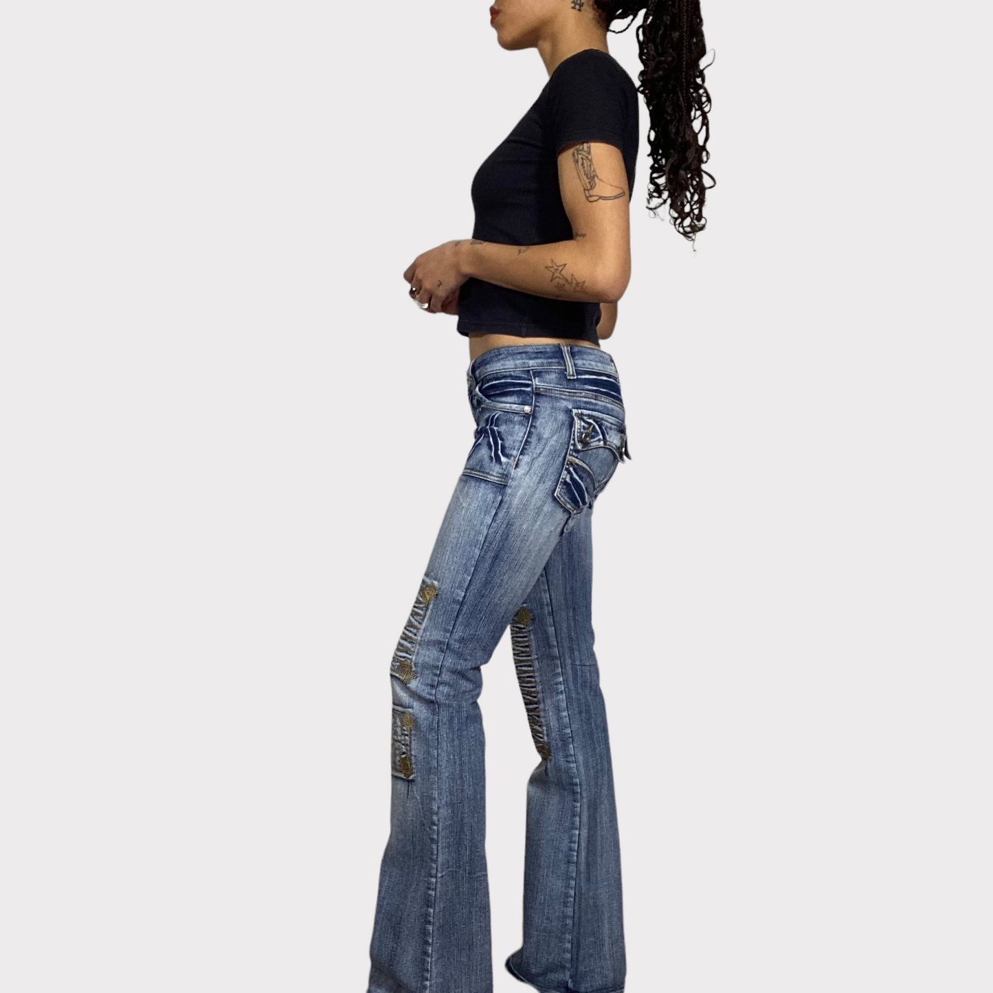 Vintage 2000's Model Off Duty Washed Jeans with Embroidery Details (S)