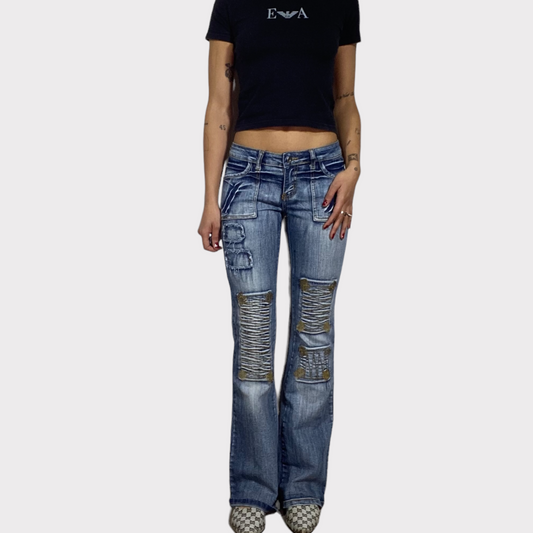 Vintage 2000's Model Off Duty Washed Jeans with Embroidery Details (S)
