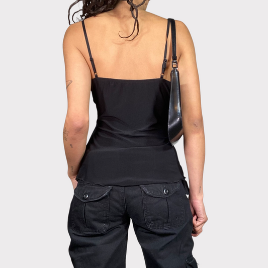 Vintage 2000's Clubwear Black Top with embroidered Butterly Detail (S)