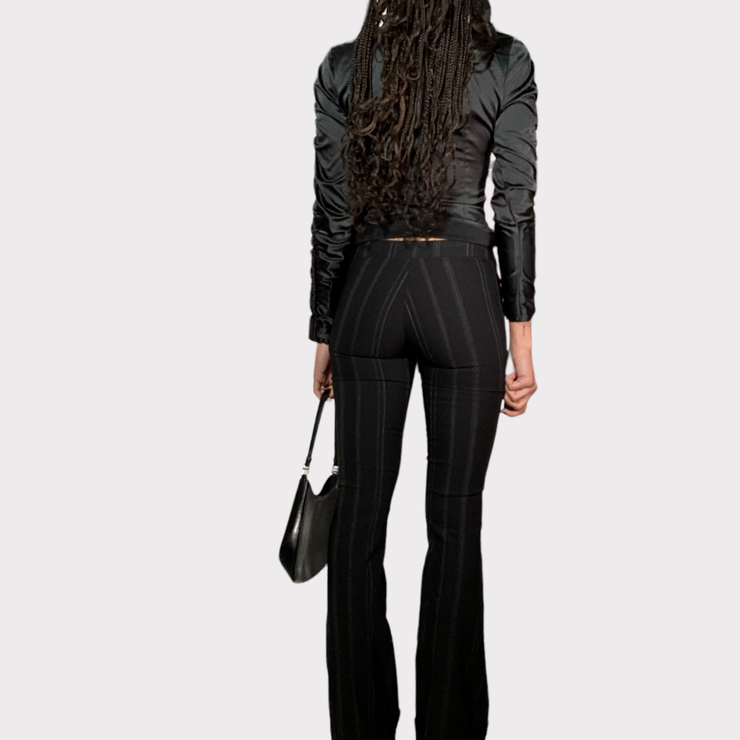 Vintage 90's Office Black Flared Pants with Stripes (S)