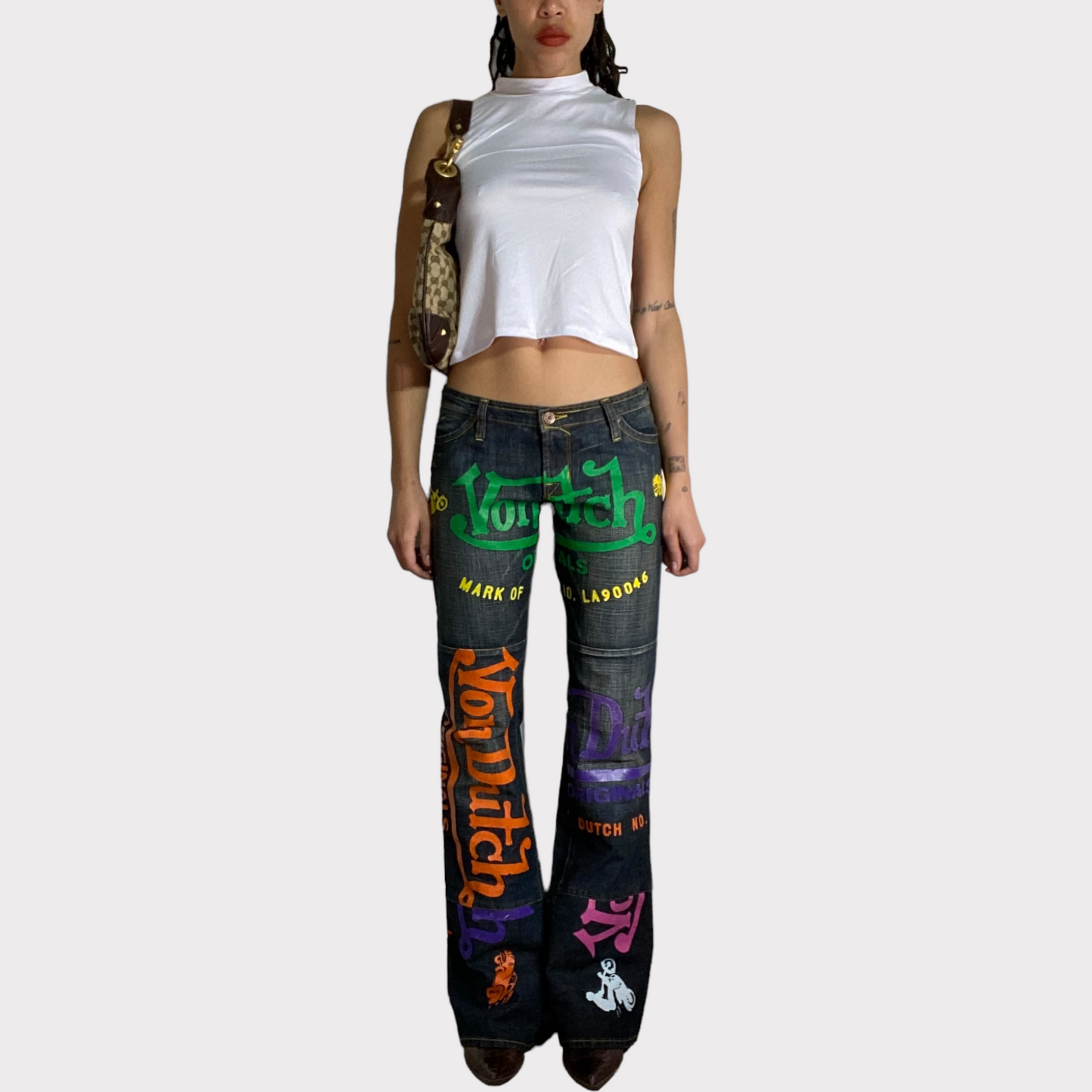 Vintage 2000's Archive VonDutch Low Waist Logo Print Jeans (S/M)