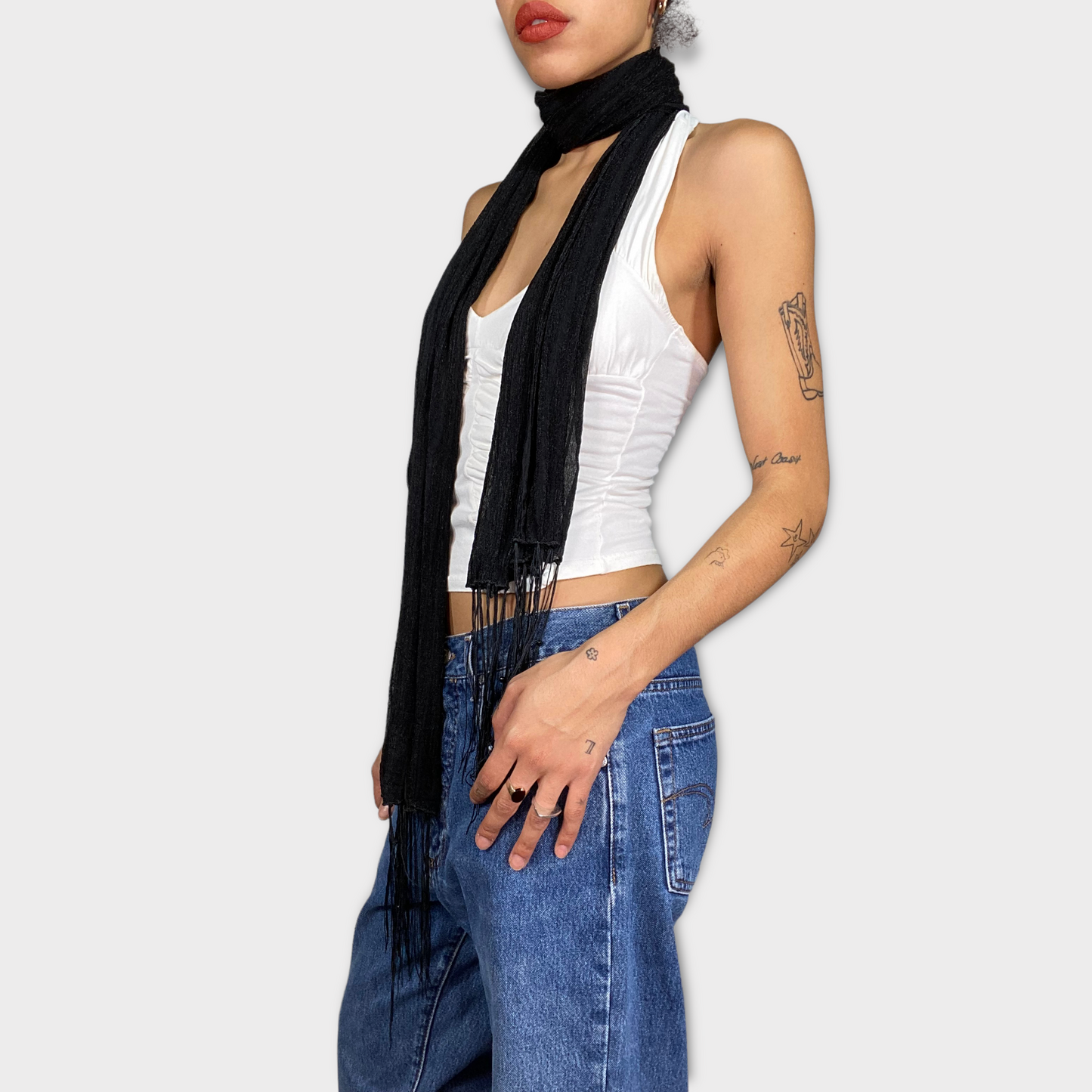 Vintage 2000's Black Shimmery Skinny Scarf