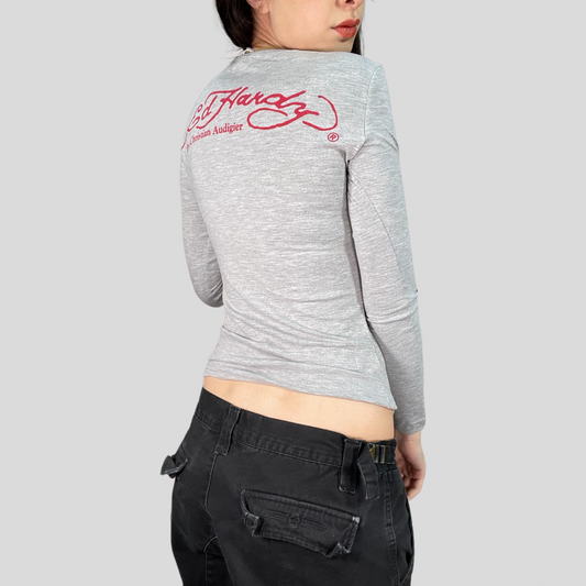 Vintage 2000's Ed Hardy Grey Longsleeve Top (S)