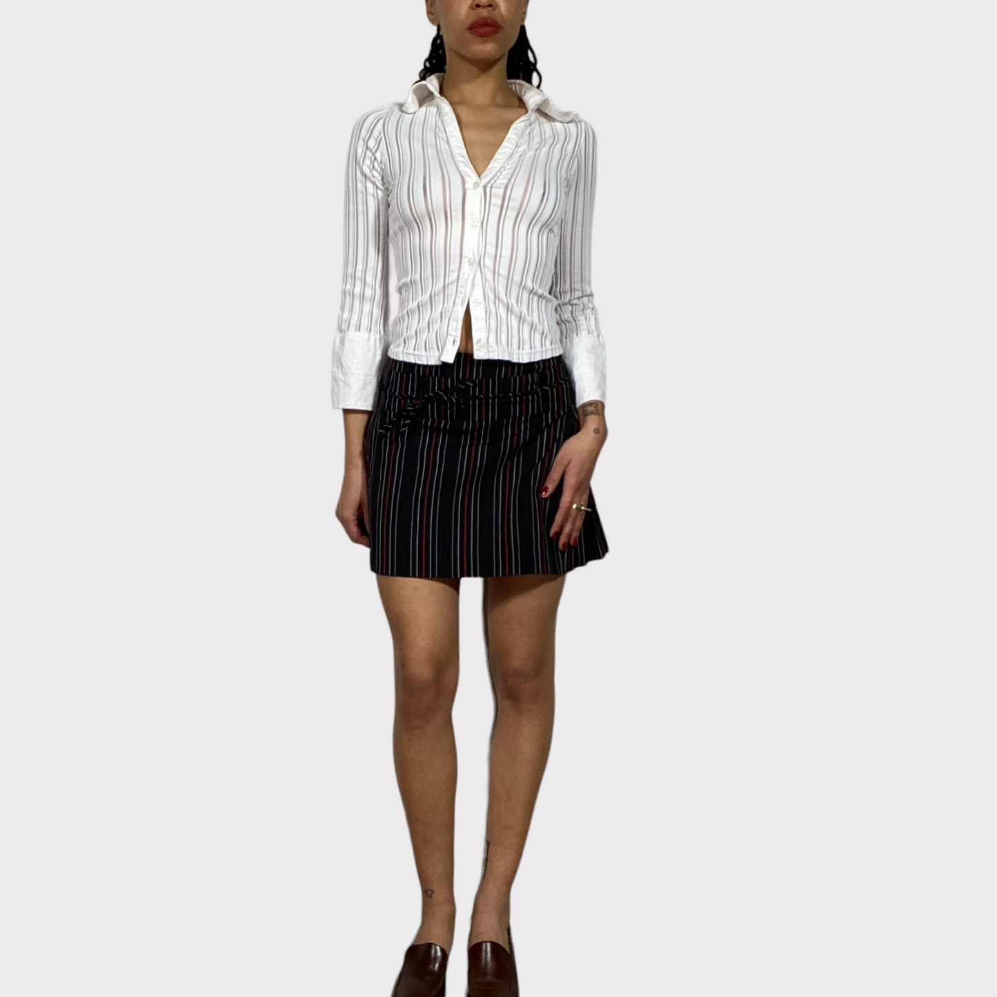 Vintage 90's Black Pinstripe Mini Skirt with Waist String(S)
