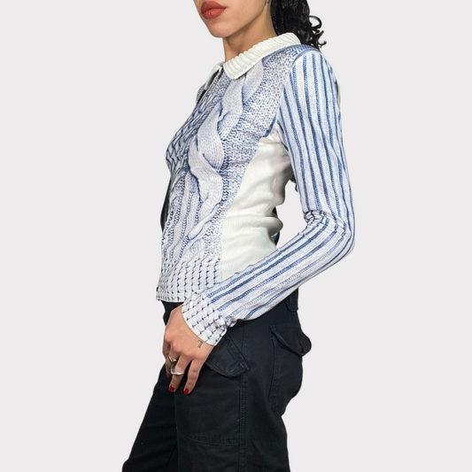 Vintage 2000's Marc Cain White Duo Zip up with Cable Knit Print(S)