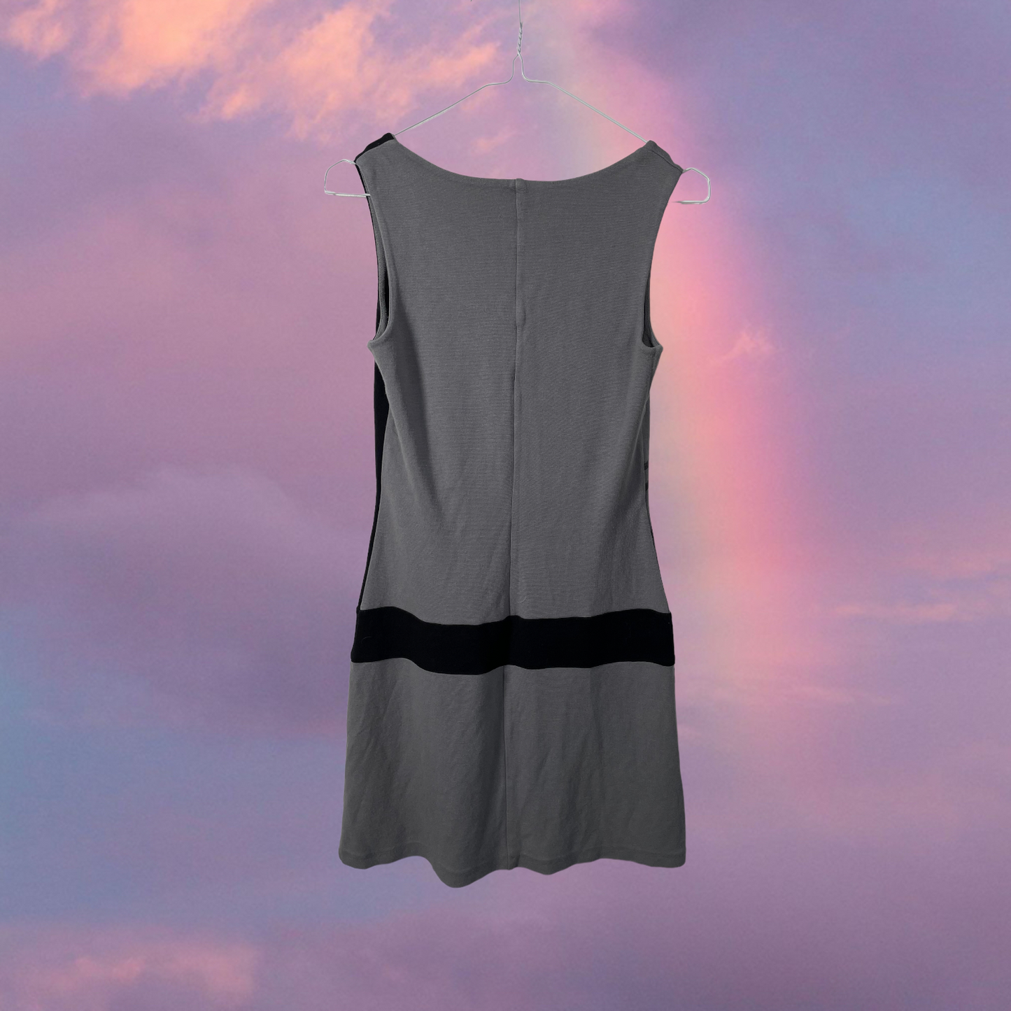 Vintage 2000's Model Off Duty Grey and Black Mini Dress with Woman Graphic Print (S)
