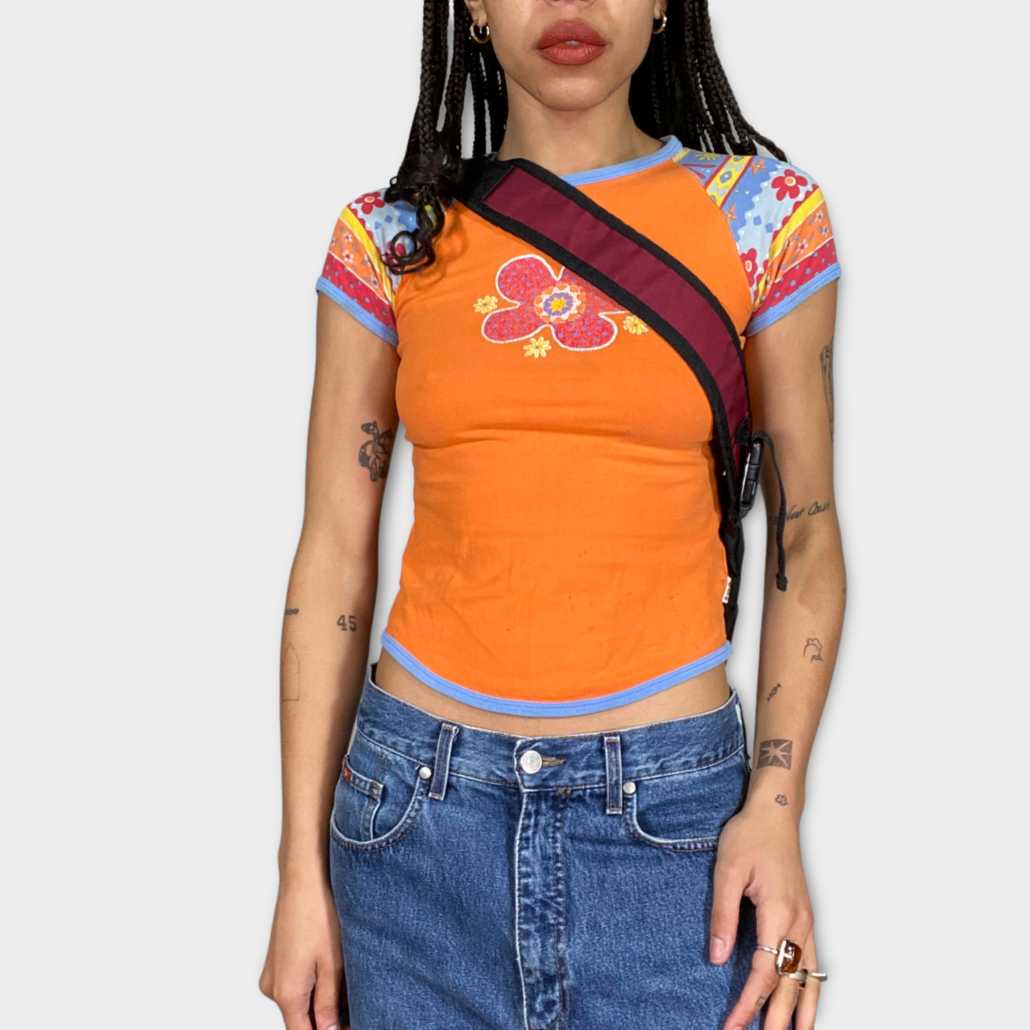 Vintage 90's Techwear Black and Red Crossbody Backpack