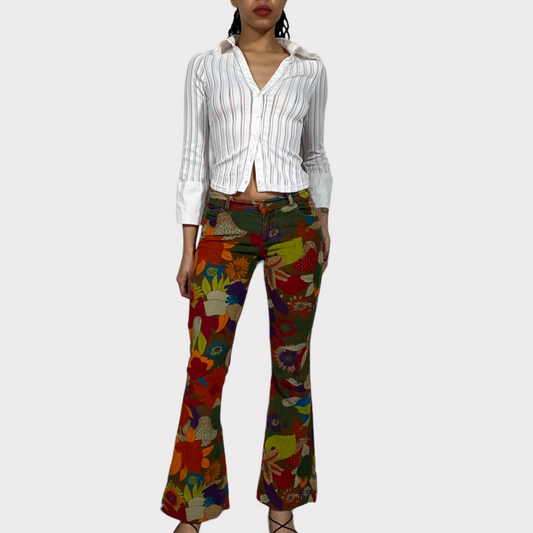 Vintage 2000's Miss Sixty Multicolor Floral Cord Flared Pants (S)