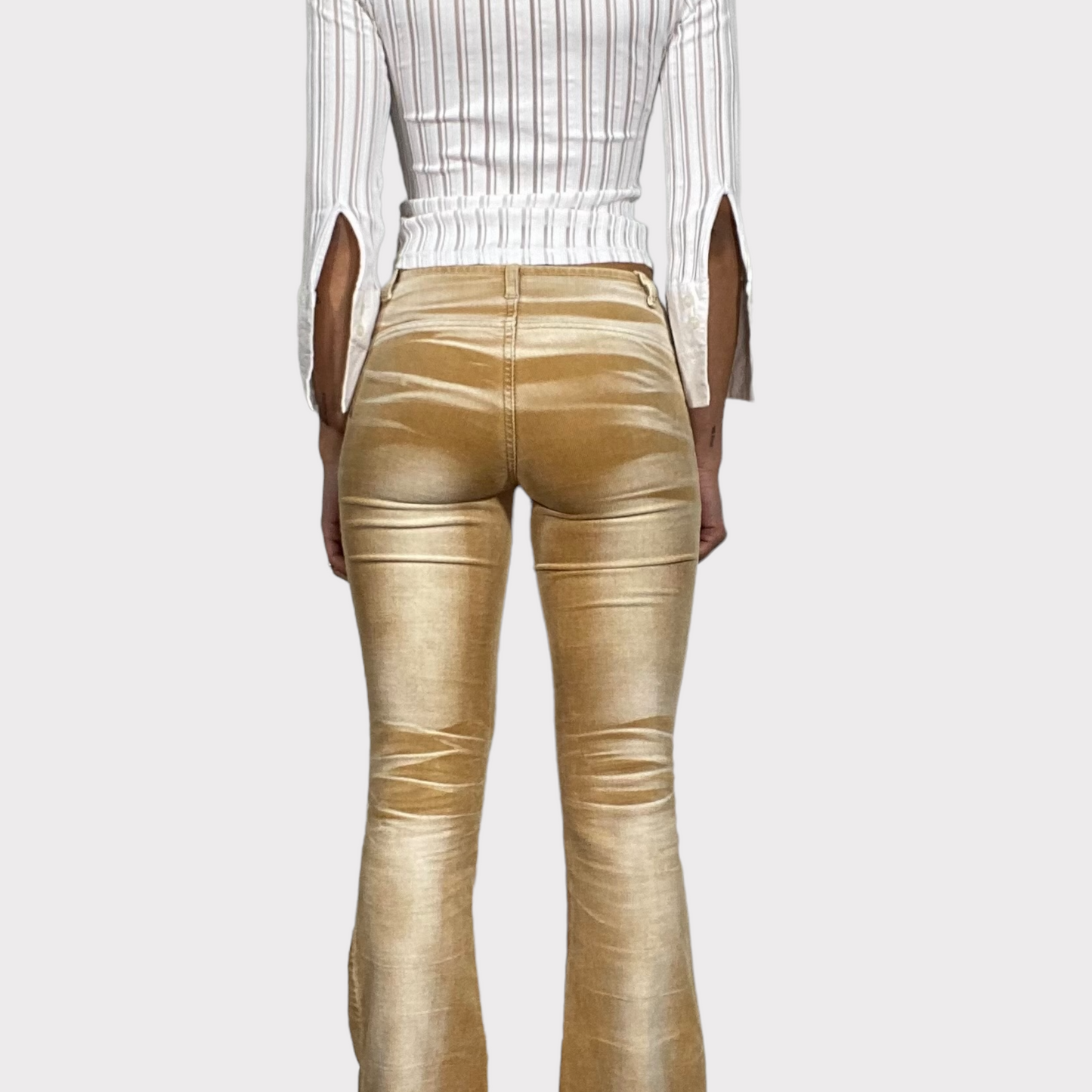 Vintage 90's Funky Beige Flared Jeans with Lace Up Detail (S)