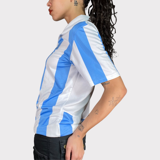 Vintage 2000's Football Core Nike Blue and White Striped Tricot Shirt (S/M)