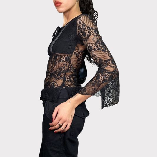 Vintage 90's Grunge Black Lace Longsleeve (S)