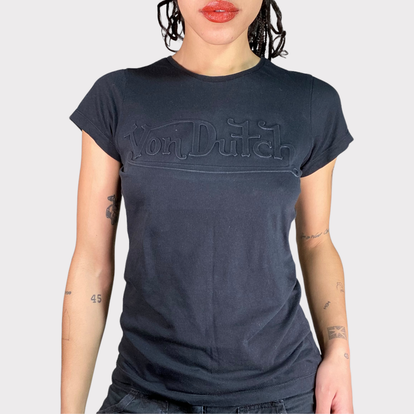 Vintage 2000's Archive VonDutch All Black Logo Shirt (S)