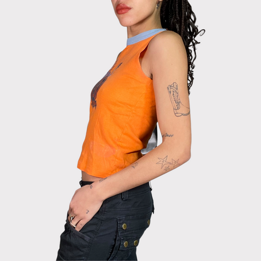 Vintage 2000's Western Themed Orange Top with Woman and Target Print (S)