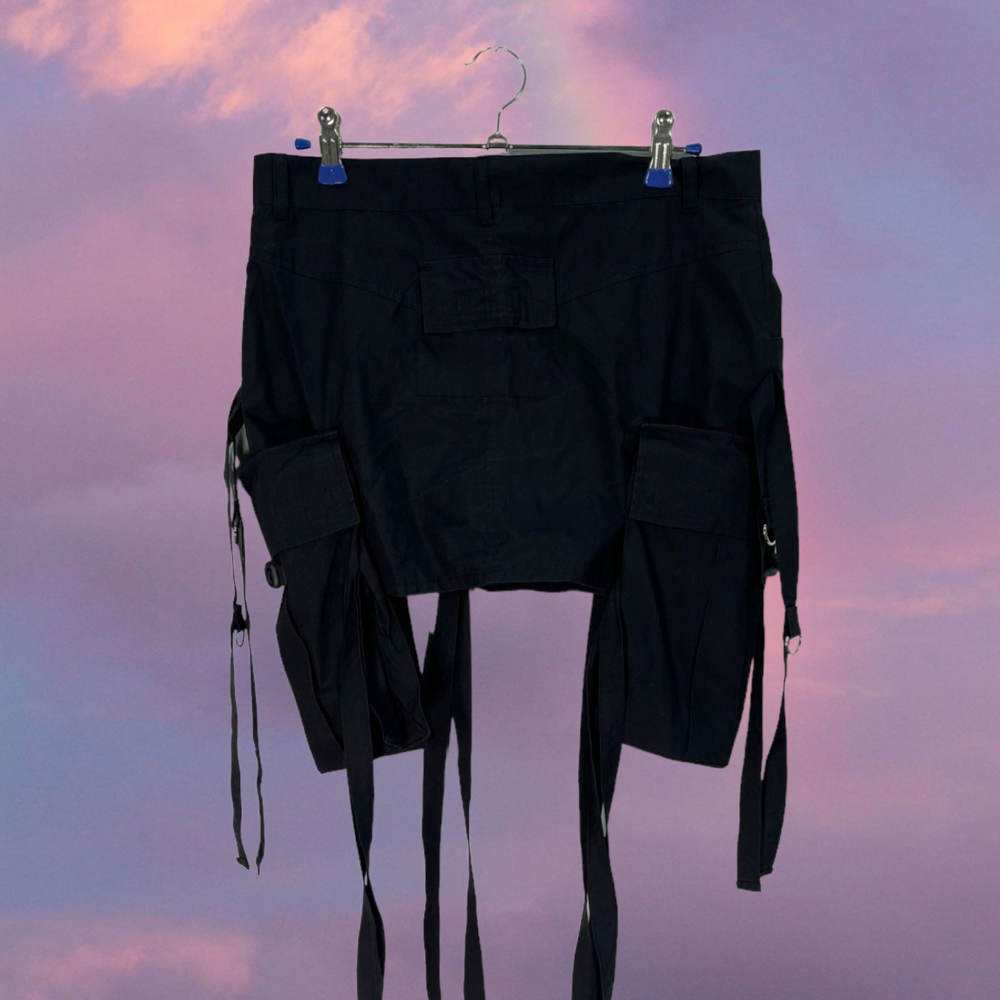 Vintage 90's Grunge Black Mini Cargo Skirt with Straps (S)