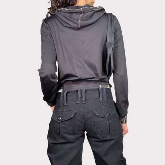 Vintage 2000's Sporty Black Zip Up Hoodie With Rhinestone Print (S)