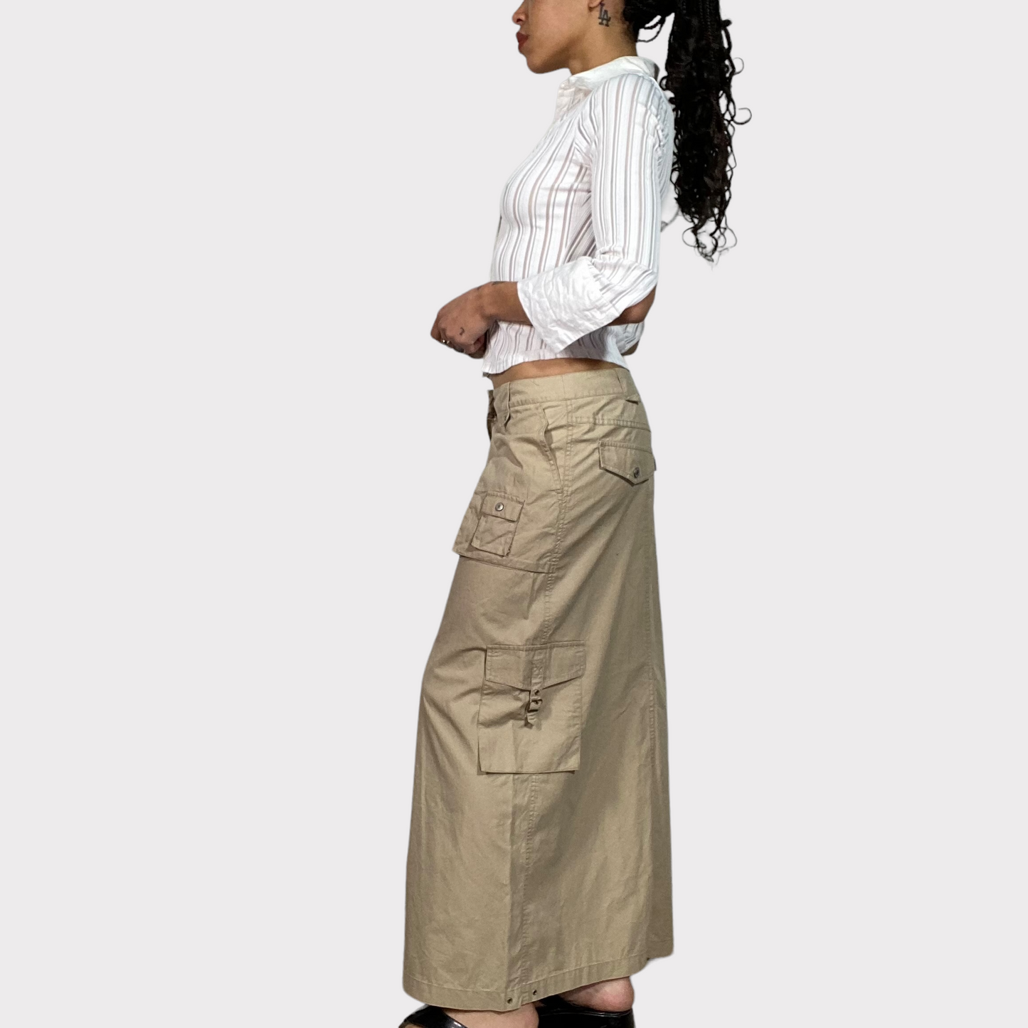 Vintage 90's Grunge Beige Maxi Cargo Skirt (S/M)