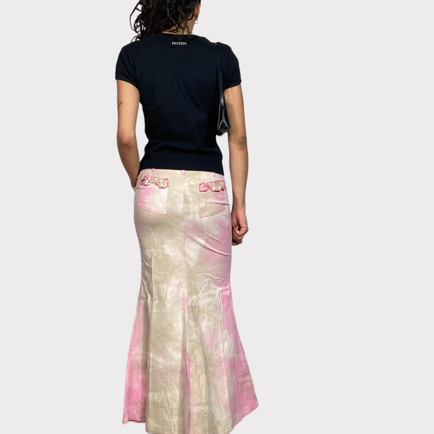 Vintage 90's Funky Bieg and Pink Tie Dye Maxi Skirt (S)