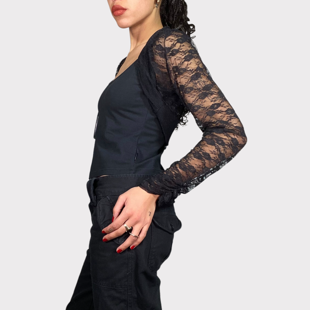 Vintage 2000's Grunge Black Lace Bolero (M)