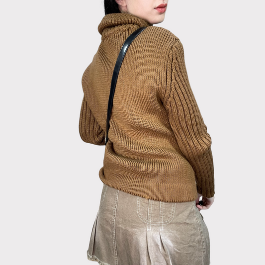 Vintage 90's Western Brown Faux Suede Jacket with Knit Sleeves (S/M)