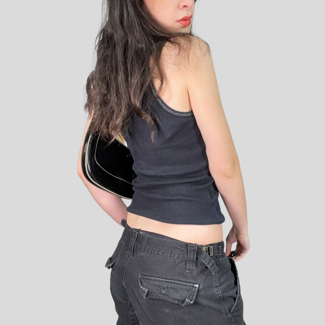 Vintage 2000's Model off Duty Black Ribbed 'I Love NY' Top (M)