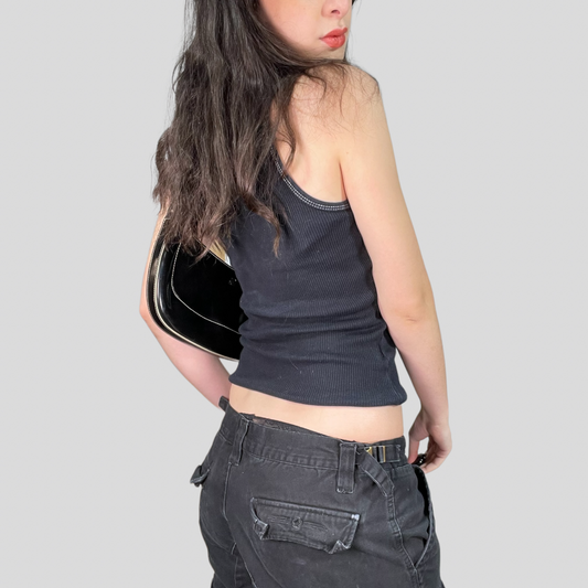 Vintage 2000's Model off Duty Black Ribbed 'I Love NY' Top (M)