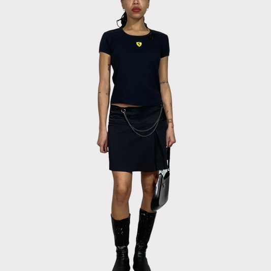 Vintage 2000's Punky Black Pleated Mini Skirt with Chain Detail (S)
