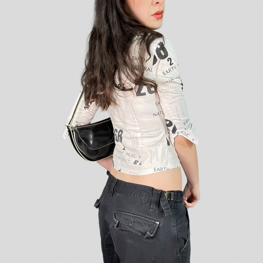 Vintage 90's Model off Duty White Blouse with Writing Print (S)