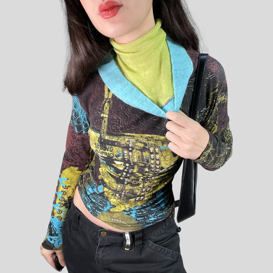 Vintage 90's Funky Brown and Green Longsleeve with Turtleneck (M)
