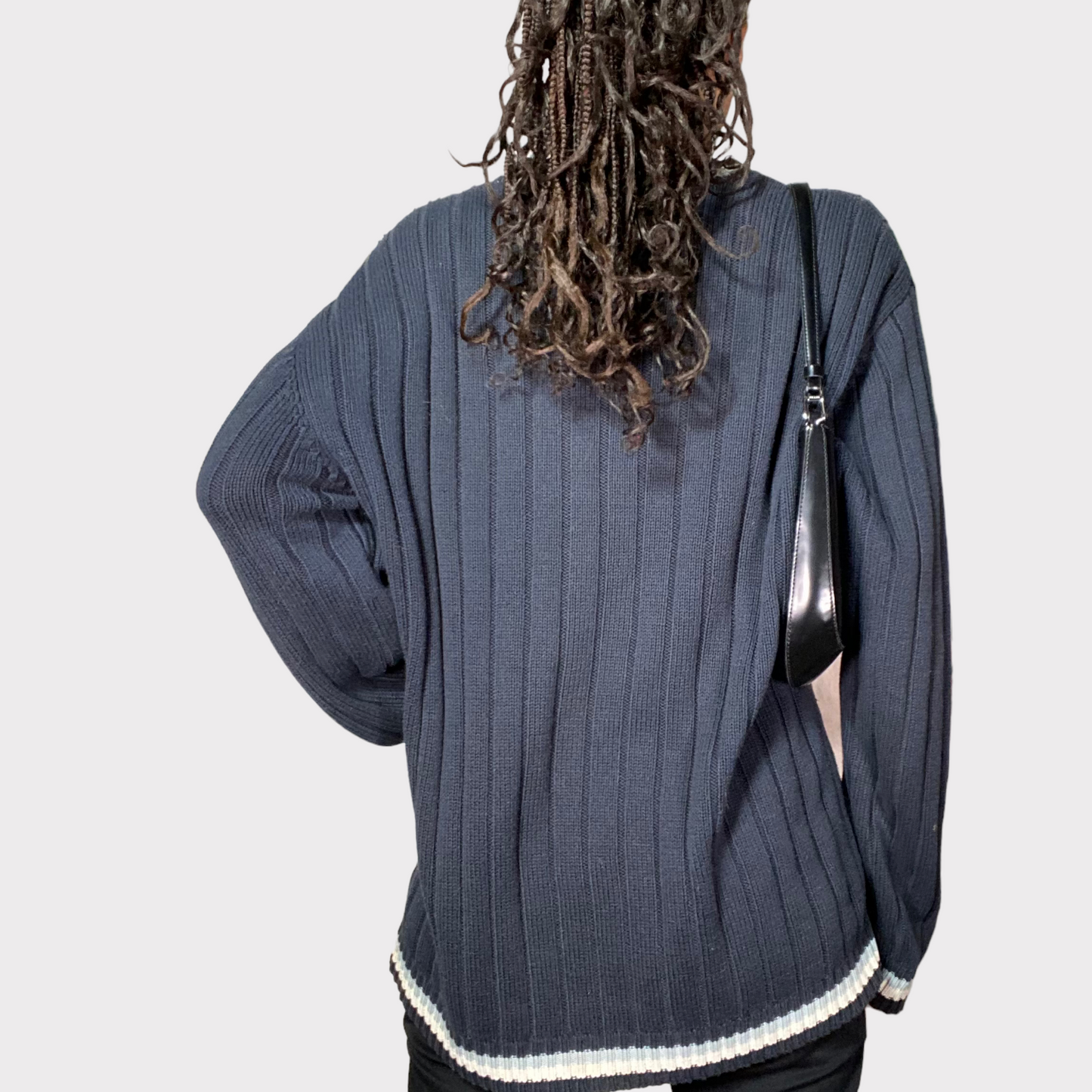 Vintage 90's Dad Navy Blue Ribbed Knit Sweater (L)