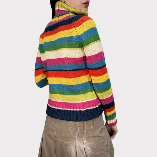 Vintage 90's Gilmore Girls Multicolor Striped Turtle Neck Knit Sweater (S)