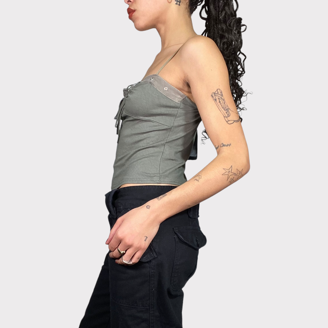 Vintage 90's Grunge Khaki Top with Buckle Detail (S)