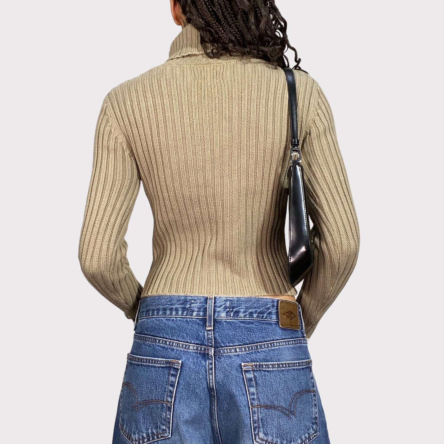 Vintage 90's Pepe Jeans Beige Knit Turtleneck with UK Flag Print (S)