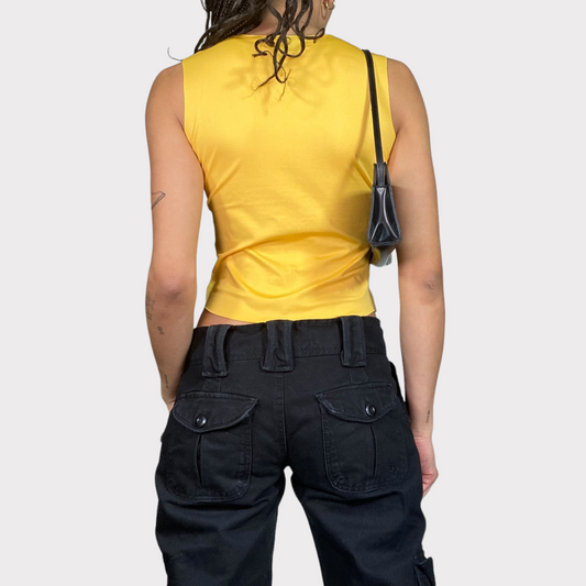 Vintage 90's Skater Yellow Tank Top with Orange 'ddp' Print (S)