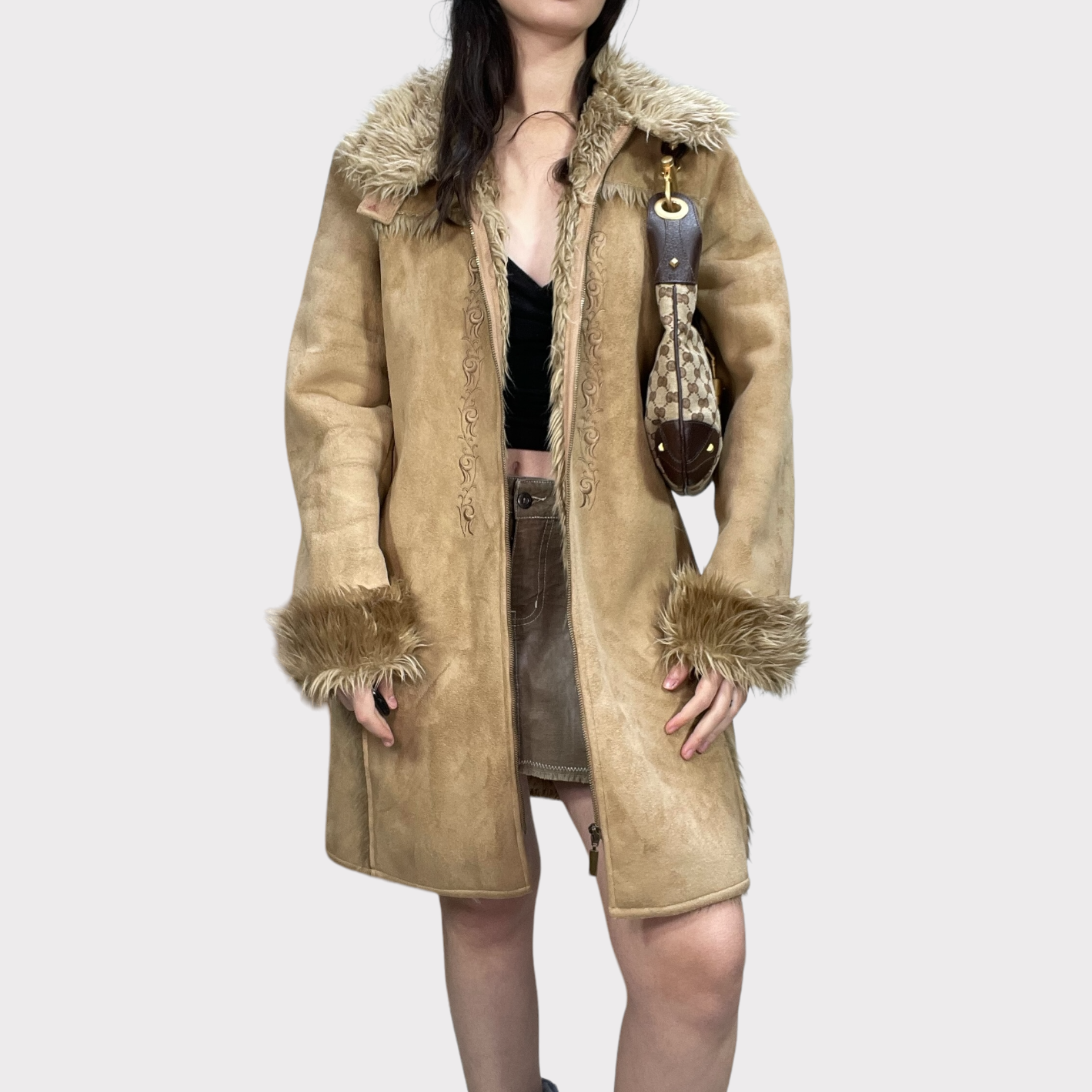 Vintage 90's Winter Brown Faux Fur Afghan Coat (S/M)