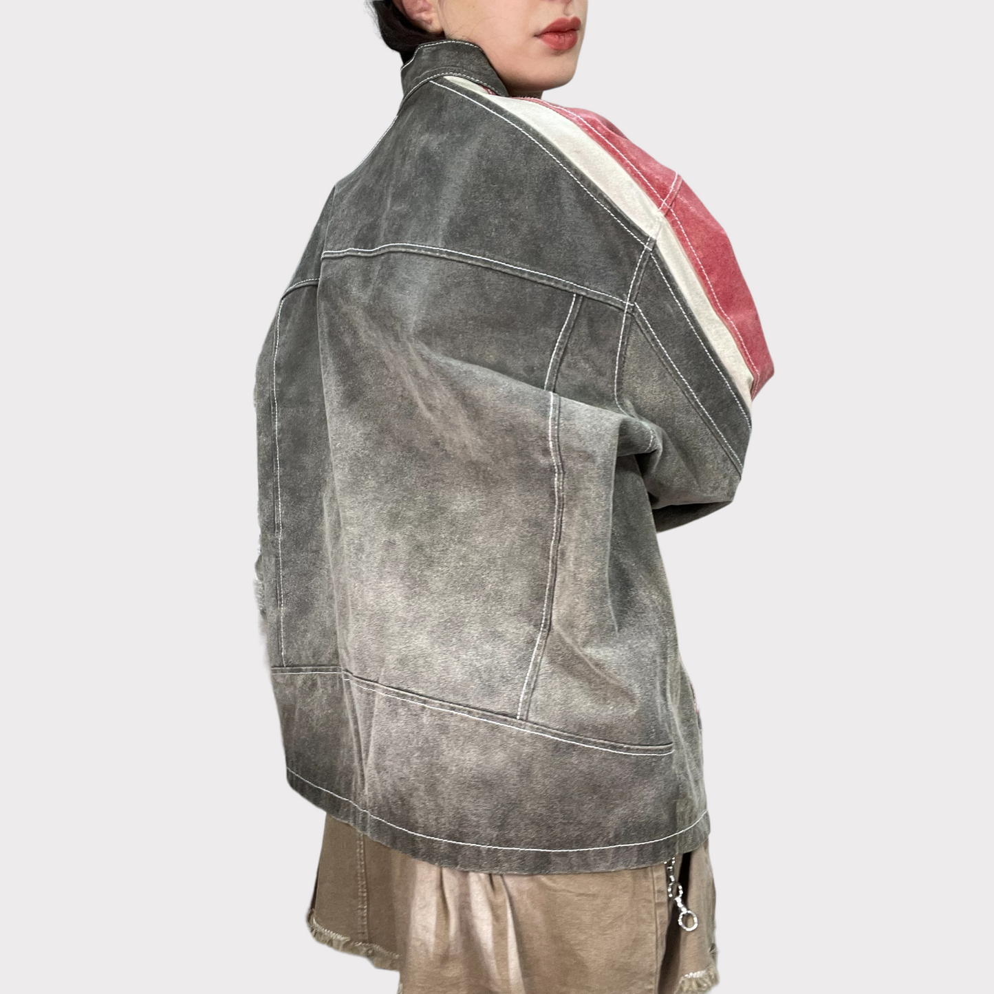 Vintage 90's Bella Hadid Black and Red Leather Racer Jacket (L)