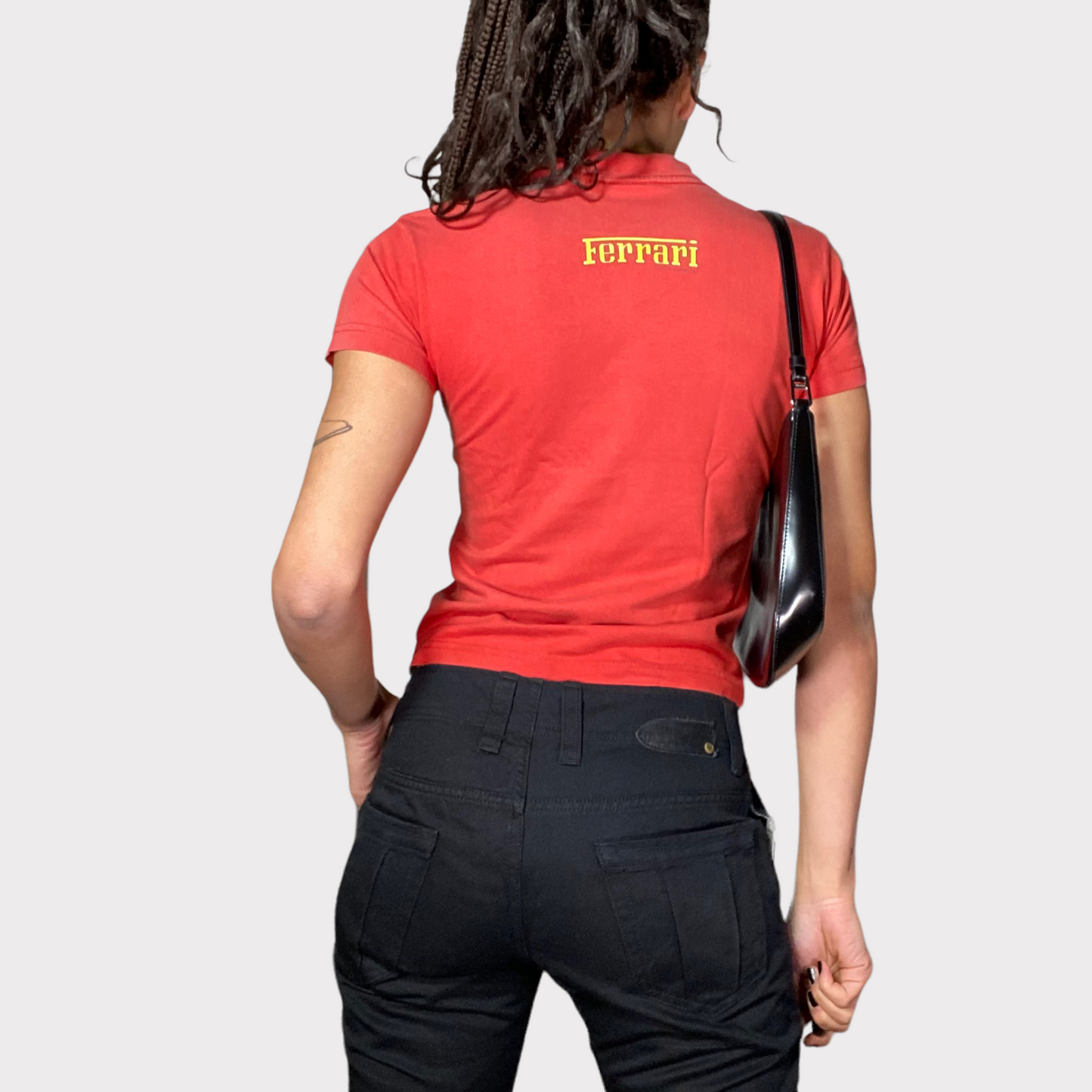 Vintage 90's Ferrari Red Baby Tee with Logo Print (S)