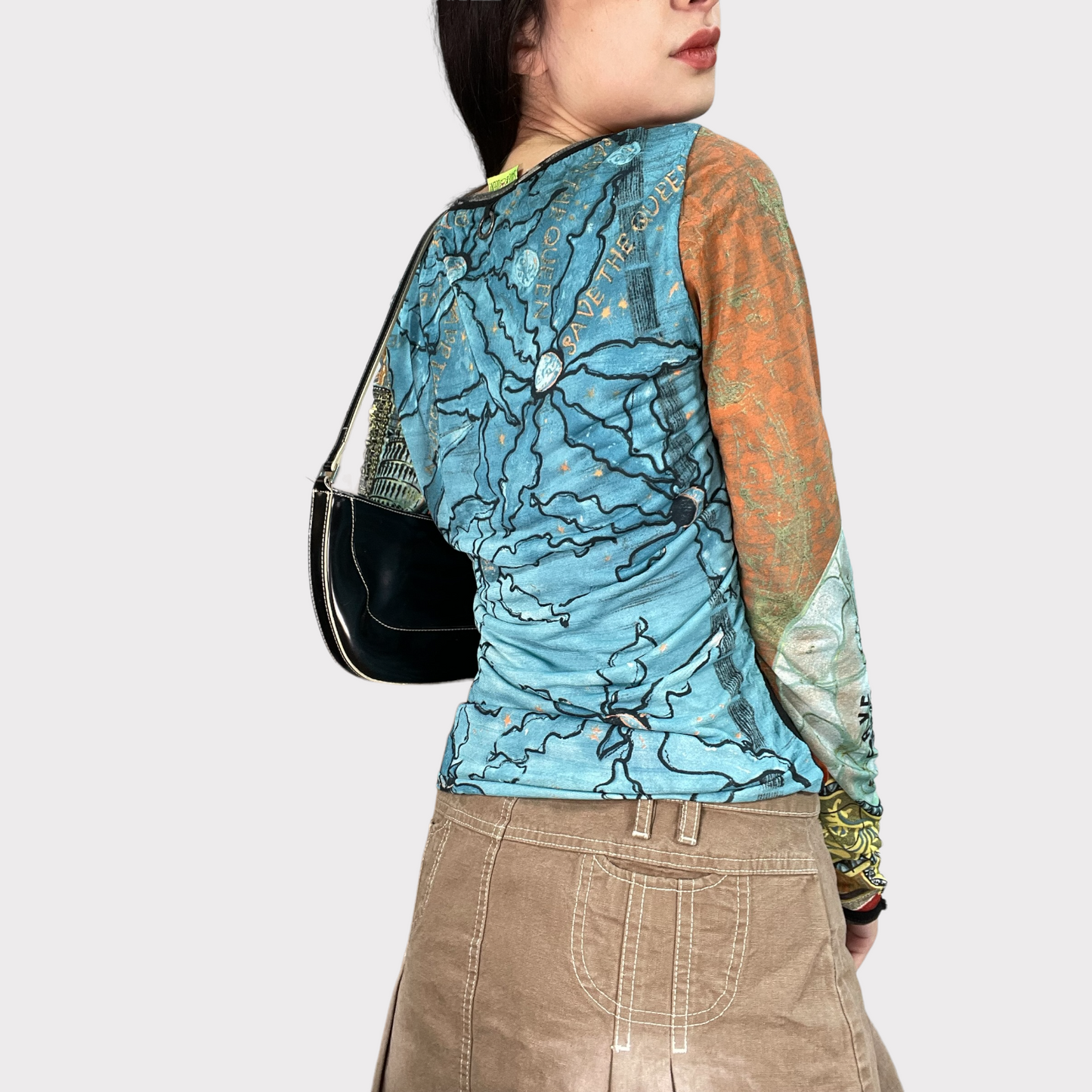 Vintage 90's Save the Queen Patchwork Longsleeve Top with Heart Details (M)